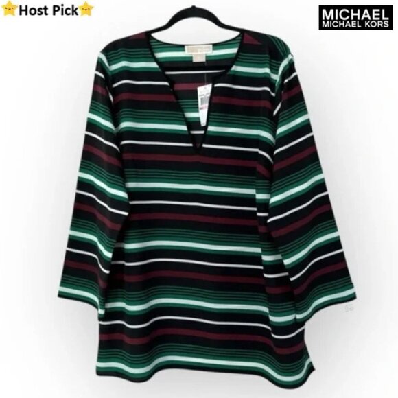 MICHAEL MICHAEL KORS Holiday Striped Tunic – Plus Sz 2X – NWT – Xmas Party Ready - Picture 1 of 14